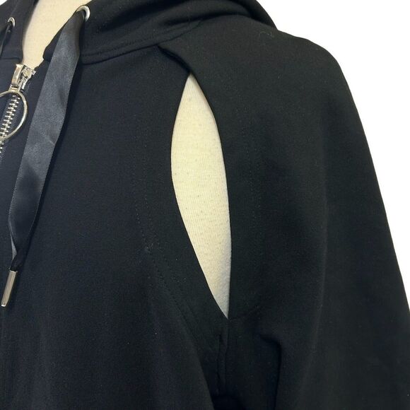 Nicopanda Jacket Women M Black Hoodie Zipper Knit Avant-garde Open Elbow Cutout - Picture 9 of 13